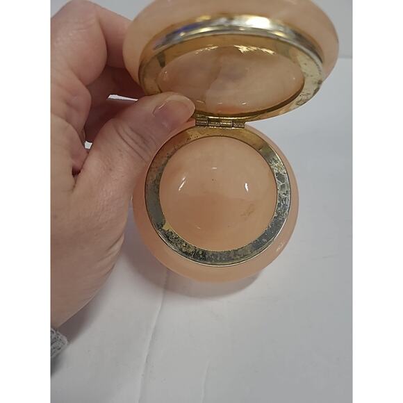 Vintage Pink Alabaster Ring Trinket Dish Box with Lid & Star Flowers - Picture 4 of 13